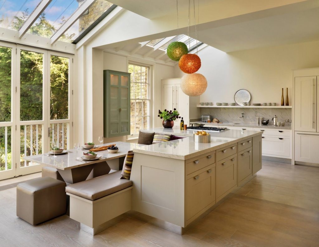 breakfast nook island kitchen